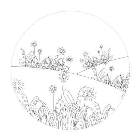 Hill with grass round monochrome banner. Flower leaves art nature design element stock vector illustration for web, for printのイラスト素材
