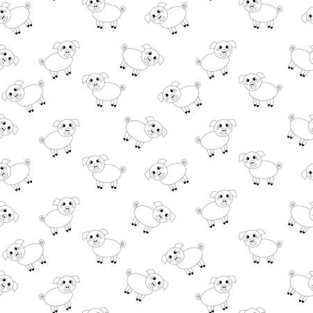 Pig seamless monochrome pattern. Farm animal cute sketch design element stock vector illustration for web, for print, for fabric printのイラスト素材