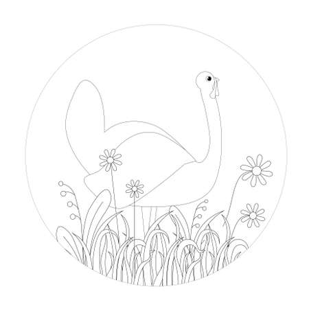 Turkey in grass round monochrome banner. Flower leaves art nature design element stock vector illustration for web, for printのイラスト素材