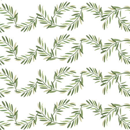 Olive branch green seamless pattern on white art design elements stock vector illustration for web, for print, for fabric printのイラスト素材