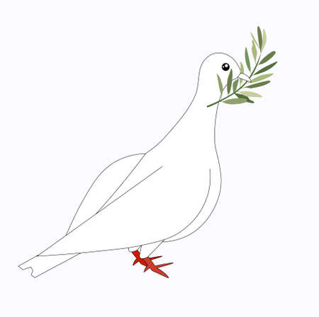 White dove of peace with an olive branch in beak. Art design element stock vector illustration for web, for print, for fabric printのイラスト素材