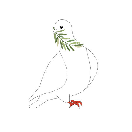 White dove of peace with an olive branch in beak. Art design element stock vector illustration for web, for print, for fabric printのイラスト素材