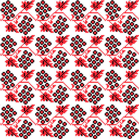 Embroidered folk style ukrainian viburnum seamless pattern red black on white design element stock vector illustration for web, for print, for fabric printのイラスト素材