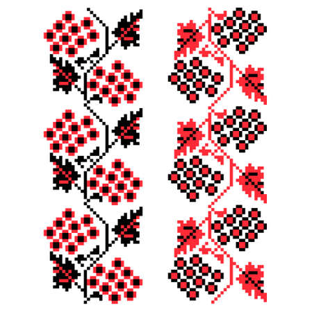 Embroidered folk style ukrainian viburnum pattern red and black design element stock vector illustration for web, for print, for fabric printのイラスト素材