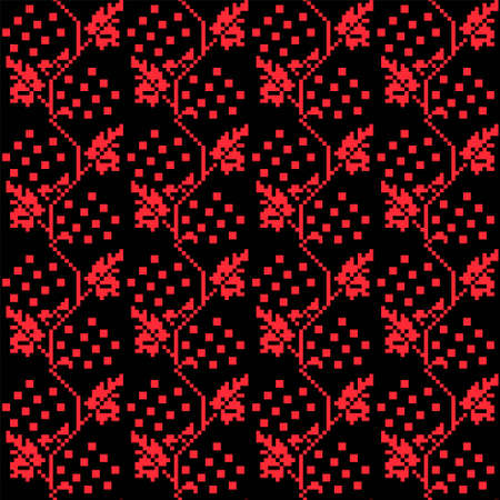 Embroidered folk style ukrainian viburnum seamless pattern red on black design element stock vector illustration for web, for print, for fabric printのイラスト素材