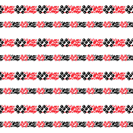 Embroidered folk style ukrainian viburnum seamless pattern red black on white design element stock vector illustration for web, for print, for fabric printのイラスト素材