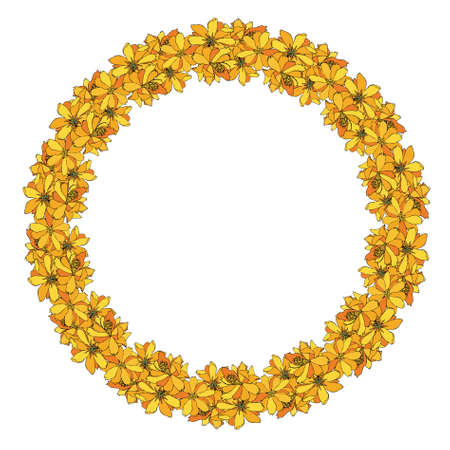 Yellow cosmos wreath. Flowers art design element stock vector illustration object isolated for web, for printのイラスト素材