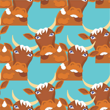 Red cow on blue seamless pattern 3D farm animal art design element for web, for print, for fabric printのイラスト素材