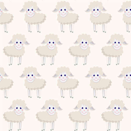 Sheep cartoons seamless pattern. Beige cartoons farm animals stock vector illustration for web, for print, for fabric printのイラスト素材