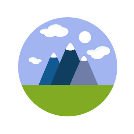 Mountain round sticker. Blue green nature flat art design stock vector illustration for web, for printのイラスト素材