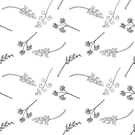 Doodle, abstract, plant, black and white, monochrome, art, design element, stock, vector, illustration, for web, or print, hand drawn, for fabric printのイラスト素材