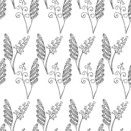 Doodle, abstract, plant, black and white, monochrome, art, design element, stock, vector, illustration, for web, or print, hand drawn, for fabric printのイラスト素材