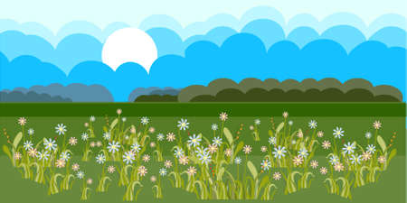 Spring landscape blue cloud flat design art design elements stock vector illustration for web, for printのイラスト素材