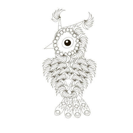 Cartoons monochrome owl backwards art design stock vector illustration for coloring book, for web, for printのイラスト素材