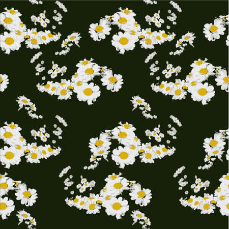 White daisy on black seamless pattern design element for web, for print, for fabric printのイラスト素材