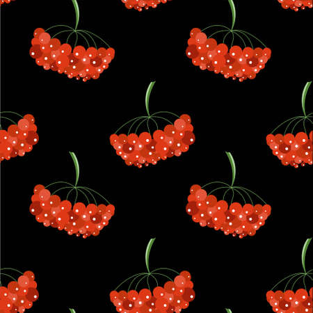 Viburnum colorful seamless pattern red fruit on black art design elements stock vector illustration for web, for printのイラスト素材