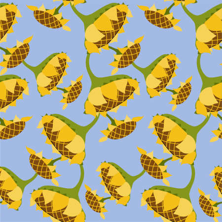 Sunflowers seamless pattern art design stock vector illustration on blue design element for web, for printのイラスト素材