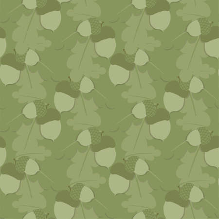 Acorn leaves seamless green pattern art design stock vector illustration for web, for print, for fabric printのイラスト素材