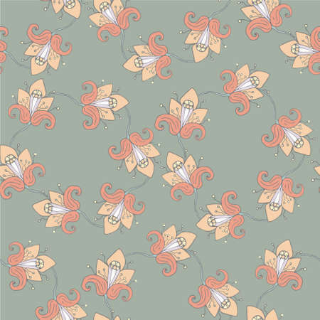 Floral orange seamless pattern on gray art design elements stock vector illustration for web, for print, for fabric printのイラスト素材