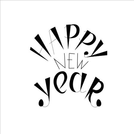 Happy New Year original lettering monochrome art design stock vector illustration for web, for print, for congratulation bannerのイラスト素材
