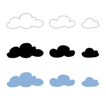Cloud set. Outline black blue cloud art design stock vector illustration for web, for print, for iconのイラスト素材