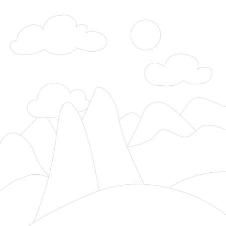 Mountain landscape sunset sketch monochrome illustration art design stock vector for web, for print, for coloring pageのイラスト素材