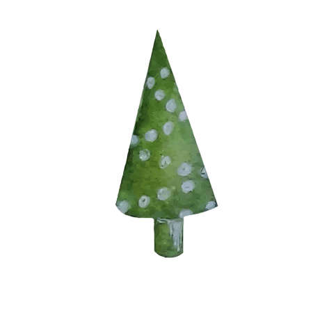 Christmas tree cute sticker. Watercolor doodle art design stock vector illustration for web, for print, for winter holidaysのイラスト素材