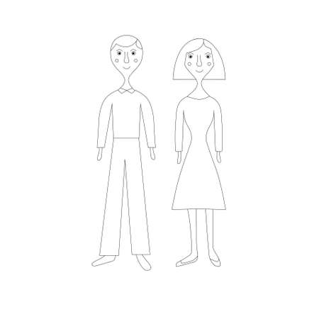 Women and man stylized monochrome sketch clip art design elements stock vector illustration for web, for printのイラスト素材