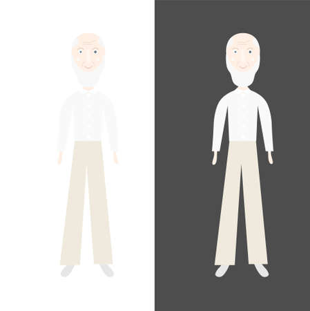 Old bald men flat design stock vector illustration on white, on black for web, for print