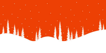 Winter holiday background white fir silhouette snow on red art design stock season landscape vector illustrationのイラスト素材
