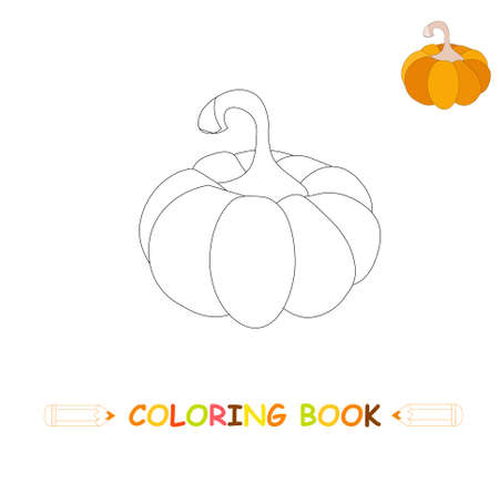 Children coloring page vector illustration, cute pumpkin in monochrome and colorful version for kids coloring bookのイラスト素材