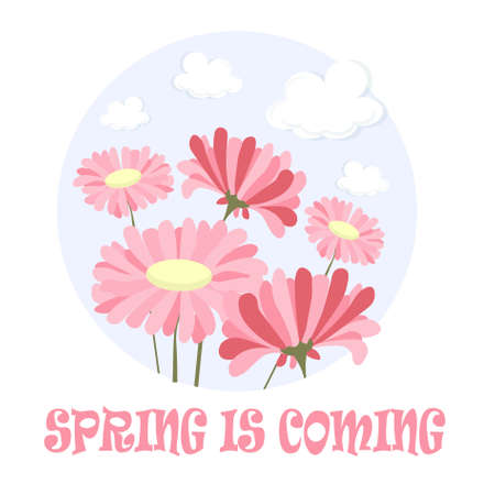 Spring is coming round banner art design stock vector illustration for web, for print