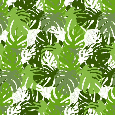 Green monstera leaves seamless tropical pattern art design stock vector illustration for web, for printのイラスト素材