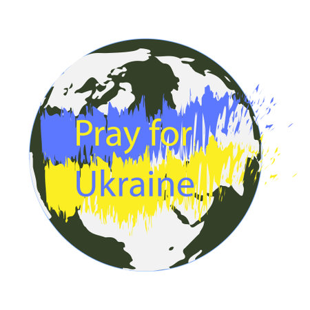 Pray for Ukraine banner on Earth background stock vector illustration for web, for printのイラスト素材