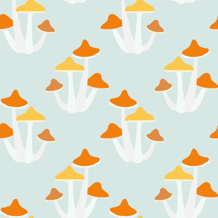 Mushroom orange seamless pattern on blue stock vector illustration for web, for printのイラスト素材