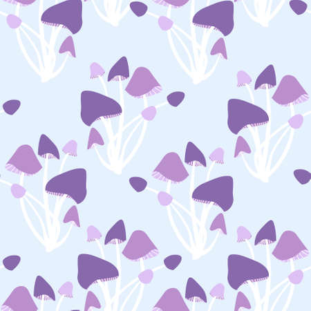 Mushroom violet seamless pattern on blue stock vector illustration for web, for printのイラスト素材