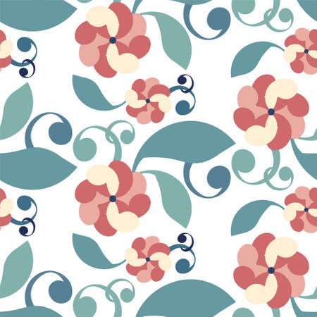 Flower leaves seamless pink green pattern on white stock vector illustration for web, for printのイラスト素材