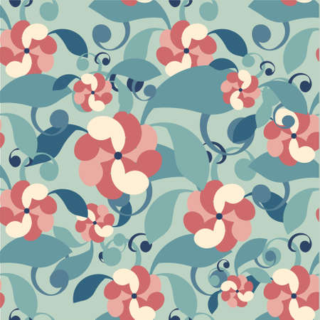 Flower leaves seamless pink green pattern on light green stock vector illustration for web, for printのイラスト素材