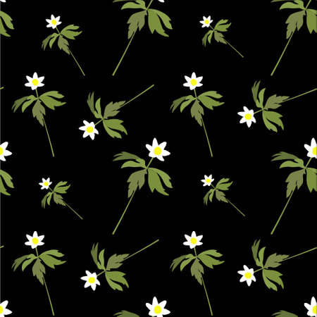 White anemone on black seamless pattern stock vector illustration for web, for printのイラスト素材