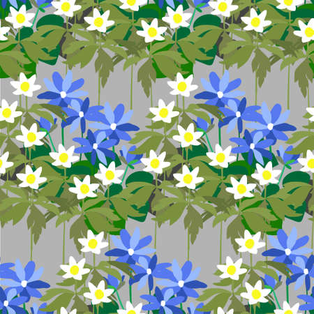 White and blue green leaves seamless pattern on green art design elements stock vector illustration for web, for print, for fabric printのイラスト素材