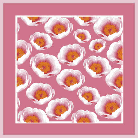 Scarf floral pink pattern. Peony flowers on dark pink stock vector illustration for web, for print, for fabric print stock vector illustrationのイラスト素材
