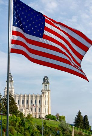 Manti Utah Temple of The Church of Jesus Christ of Latter-day Saints, built in the 1800's under Brigham Youngの写真素材
