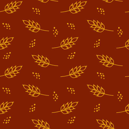Wheat seamless pattern. Vector seamless pattern with silhouettes of wheat ears. Whole grain, natural, organic background for bakery package, bread products. Vector illustration. Corn texture.のイラスト素材