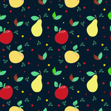 Seamless pattern on a dark background. World Food Day. October 16. Vegetables and fruits, mushrooms, herbs and spices. Suitable for textiles and packaging.のイラスト素材