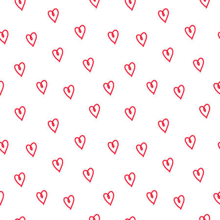 Red hearts seamless pattern. Valentine's day vector. Vector illustration. Hand drawn background. Template illustrated background for design card, gift paper, textile.のイラスト素材