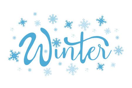 Banner winter lettering, cute handwritten vector illustration with snowflakes. Flat style vector. card design template.のイラスト素材