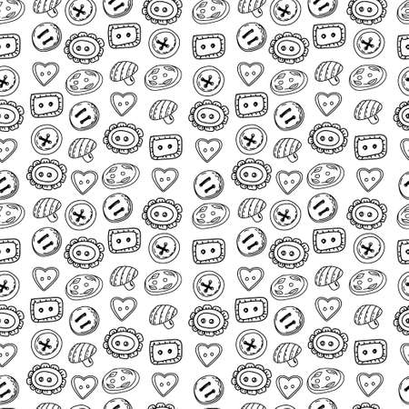 Seamless pattern of elements on a white background. Different buttons, different sizes. Handmade. Doodle style vector.のイラスト素材