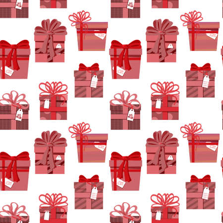 Seamless pattern from collection of holiday gifts, set of different boxes. Vector illustration in a flat style.のイラスト素材