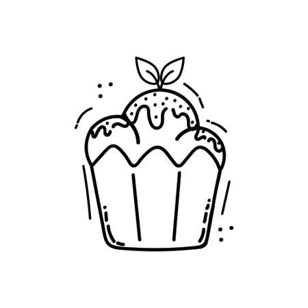 Hand-drawn muffin. Dessert. Cream, sweets.のイラスト素材