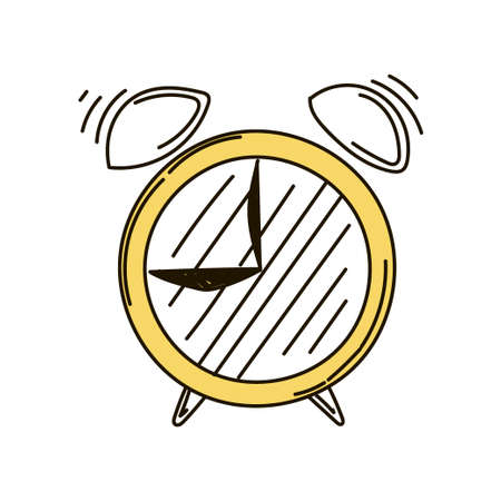A hand-drawn doodle alarm clock. ringing. Time to get up. Breakfast. Morning.のイラスト素材